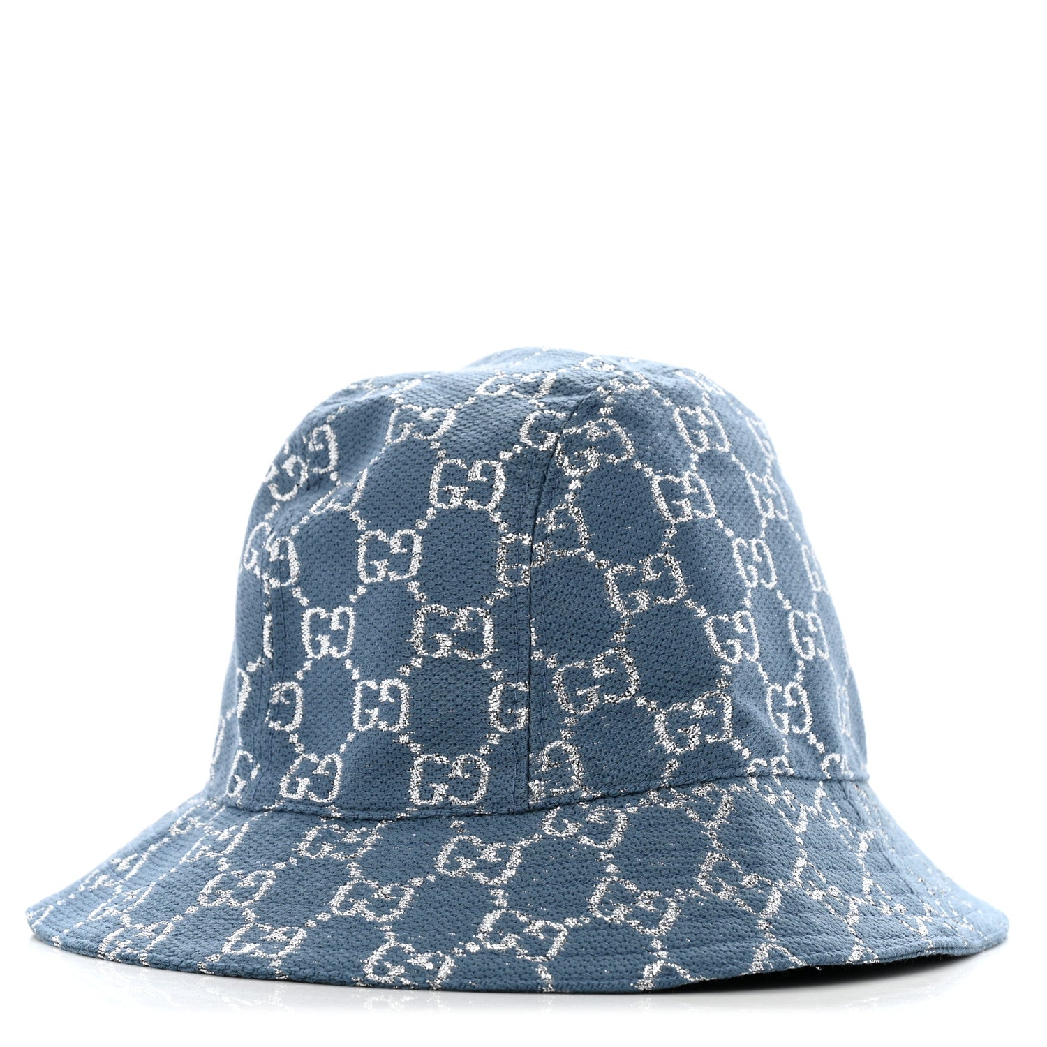 Gucci Canvas Lame GG Monogram Bucket Hat XS Light Blue Silver 1 of 9