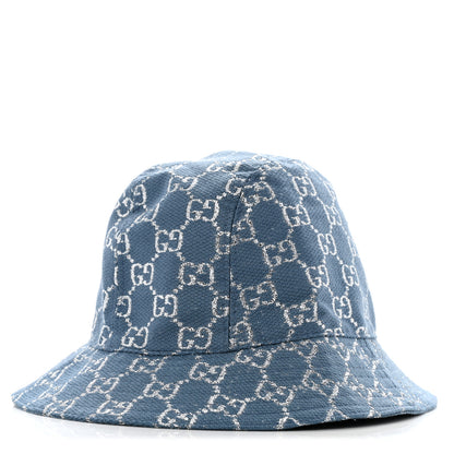 Gucci Canvas Lame GG Monogram Bucket Hat XS Light Blue Silver 1 of 9