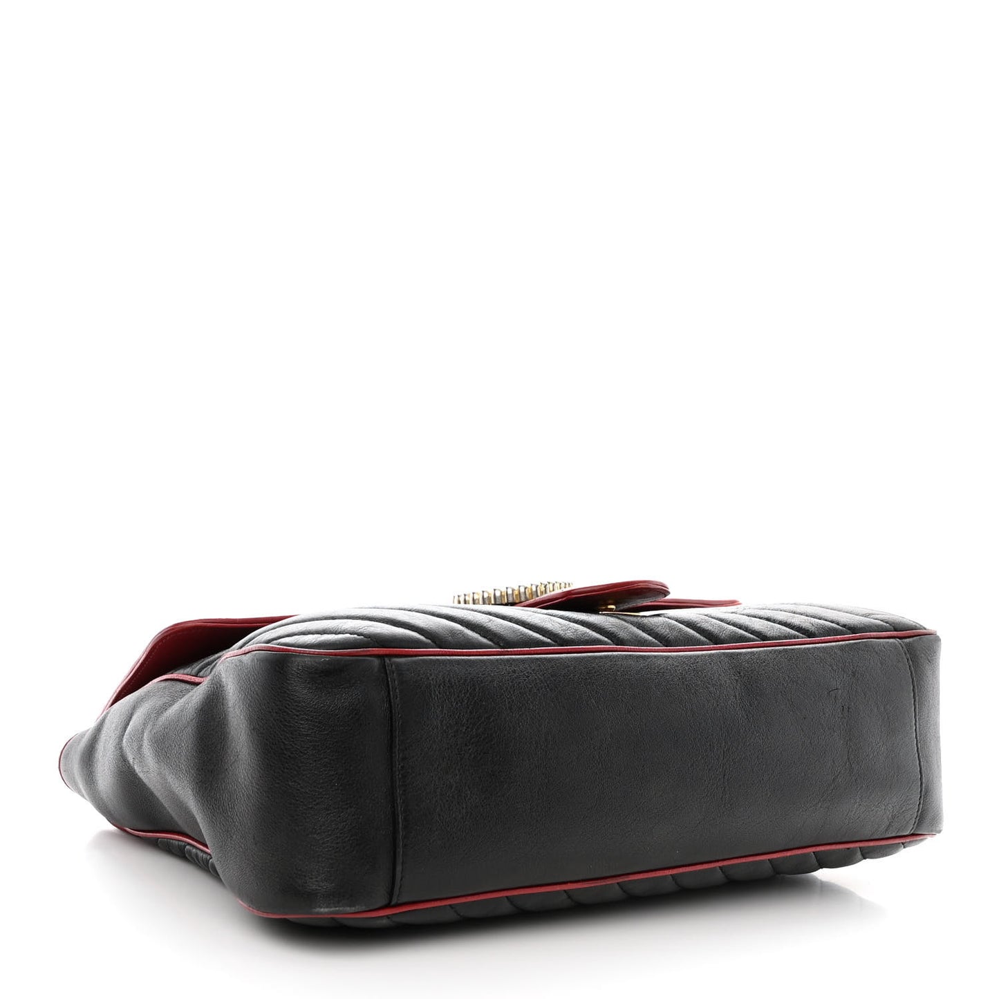 Vintage Effect Calfskin Matelasse Diagonal Large Torchon GG Marmont Shoulder Bag Black Romantic Cherry