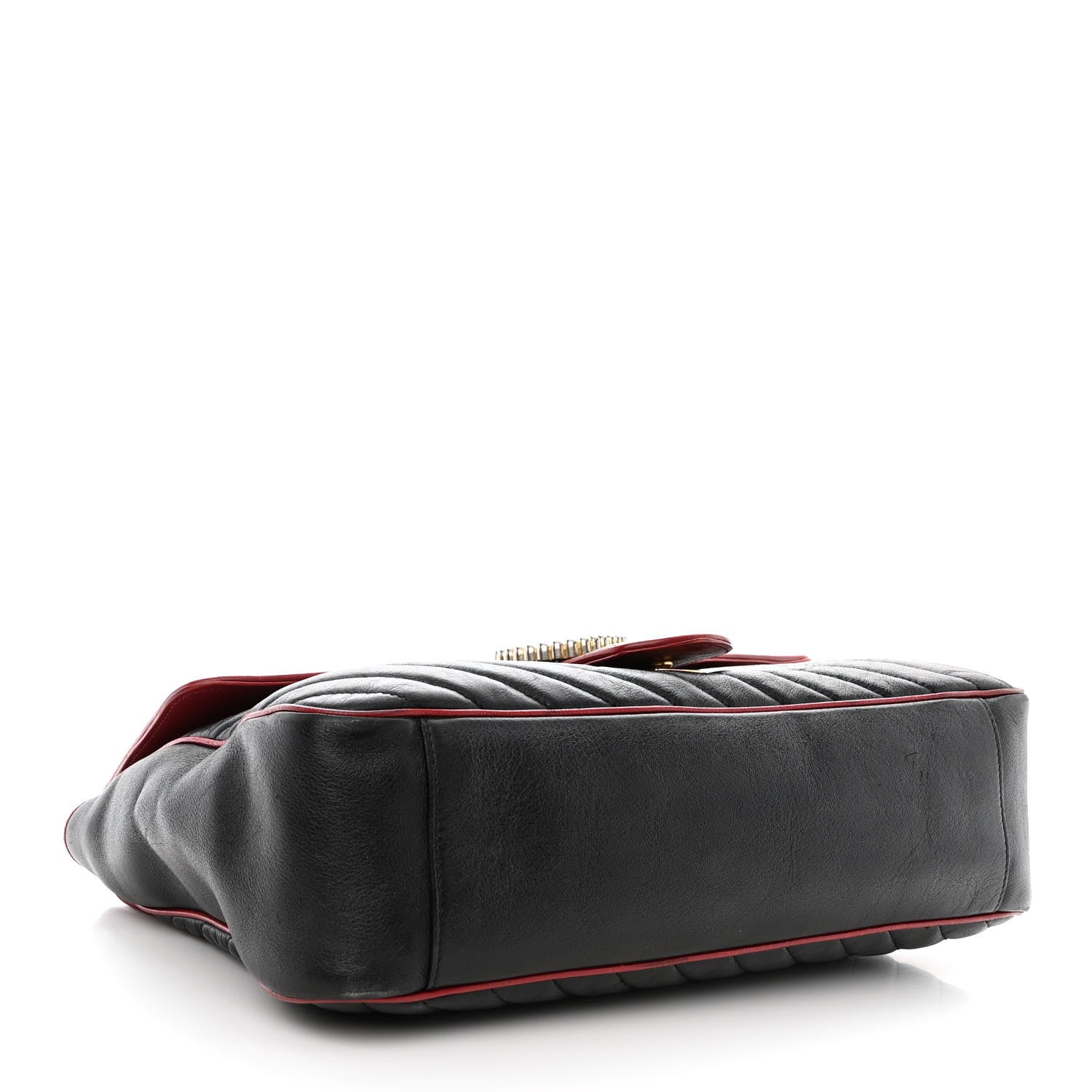 Gucci Vintage Effect Calfskin Matelasse Diagonal Large Torchon GG Marmont Shoulder Bag Black Romantic Cherry 4 of 12