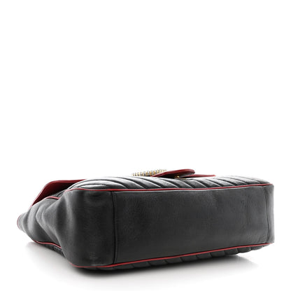 Gucci Vintage Effect Calfskin Matelasse Diagonal Large Torchon GG Marmont Shoulder Bag Black Romantic Cherry 4 of 12