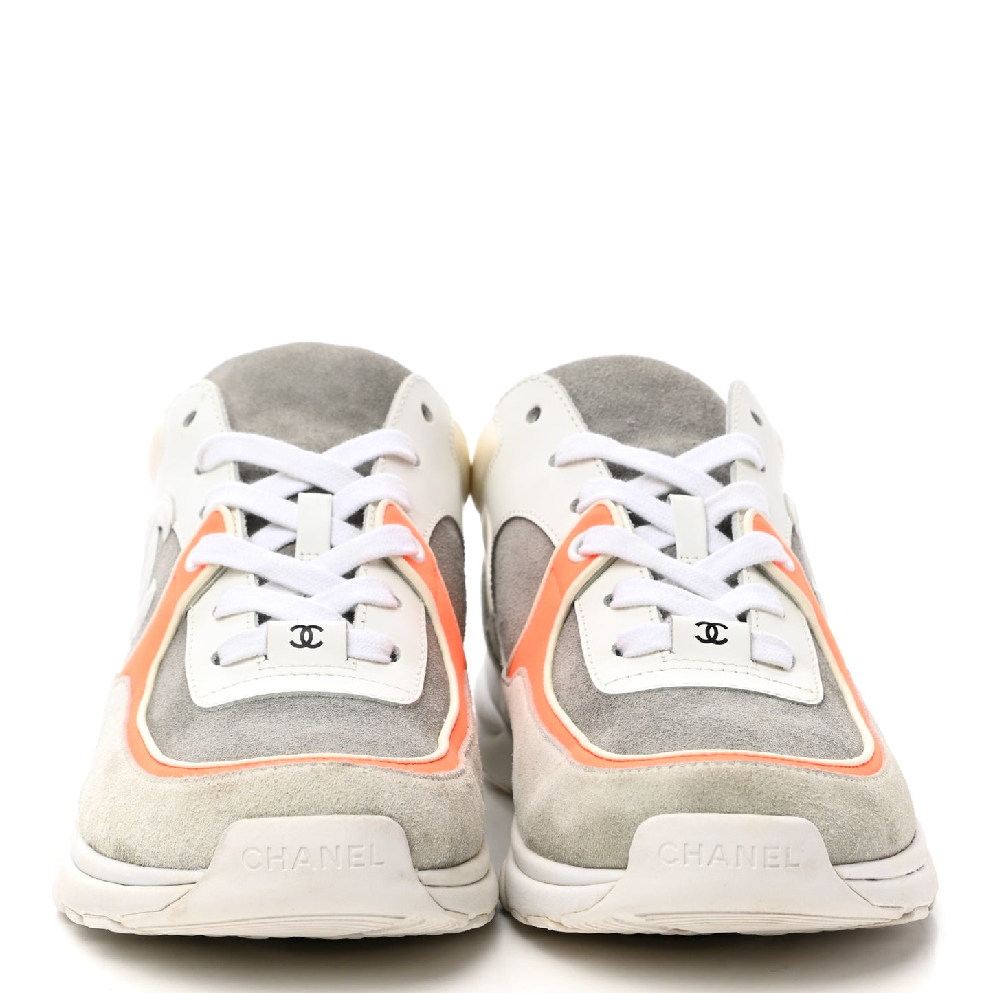 Suede Calfskin Fabric CC Sneakers 40 White Grey Fluo Orange
