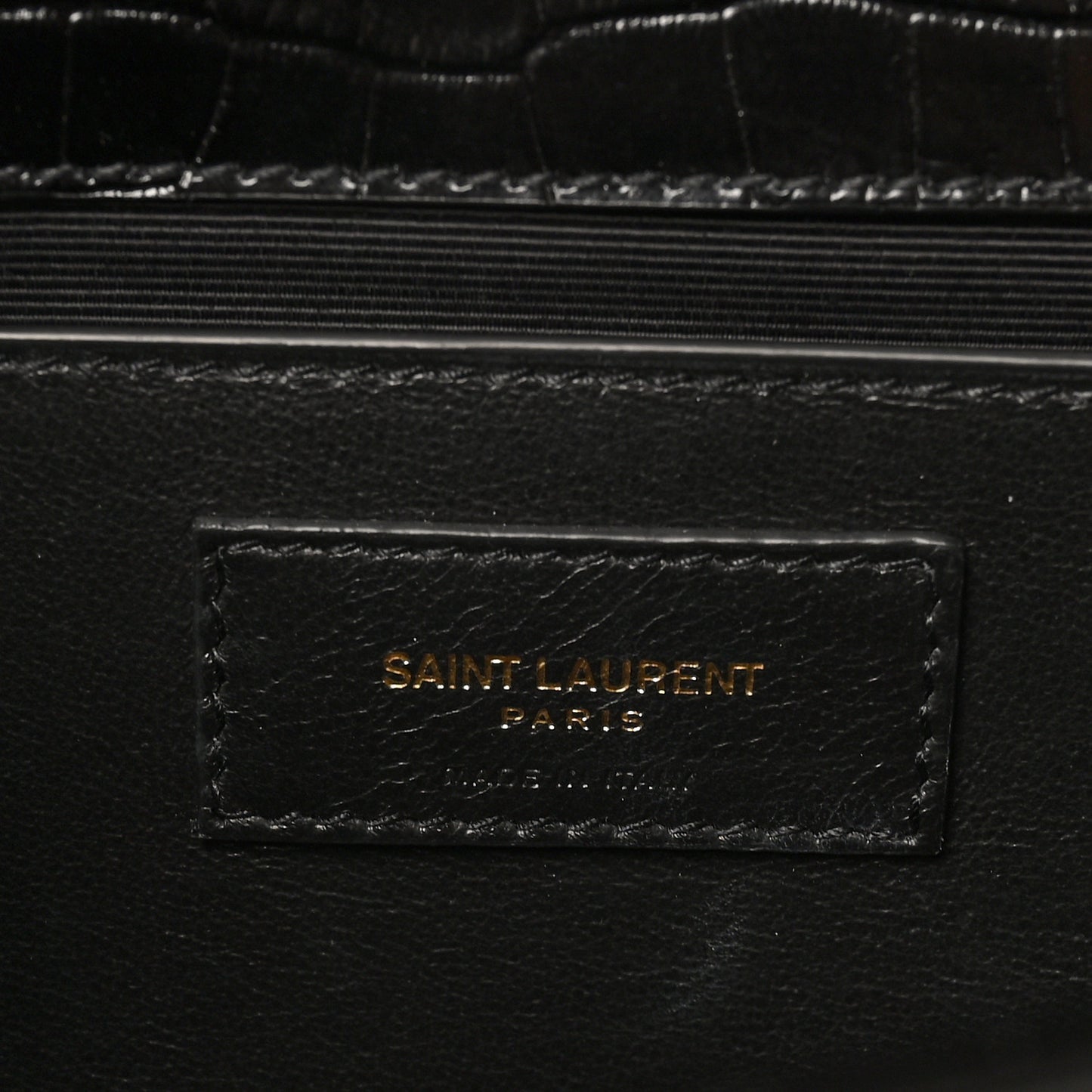 Calfskin Crocodile Embossed Medium Classic Monogram Kate Tassel Satchel Black