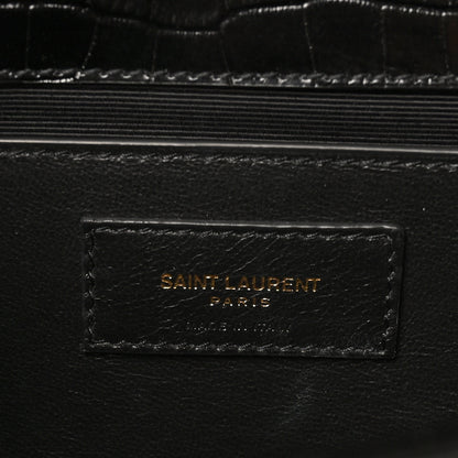 Saint Laurent Calfskin Crocodile Embossed Medium Classic Monogram Kate Tassel Satchel Black 6 of 9