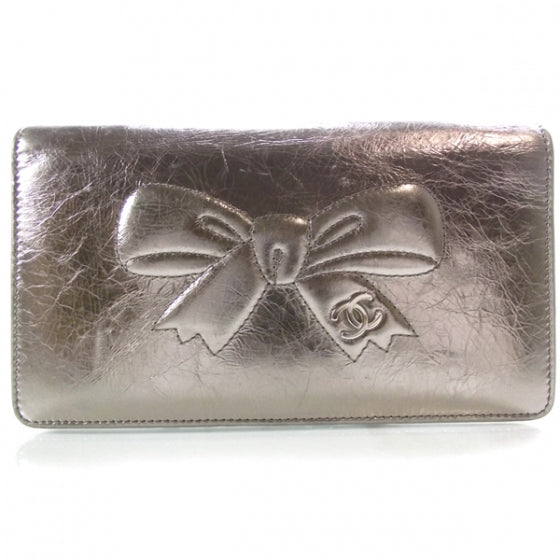 Chanel Leather CC Bow Wallet Metallic Silver 1 of 9