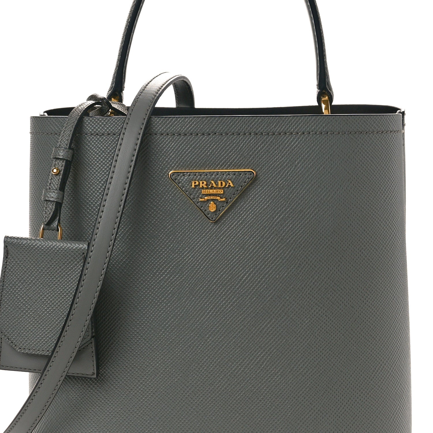 Prada Saffiano Cuir Medium Panier Bucket Bag Ardesia Black 8 of 10