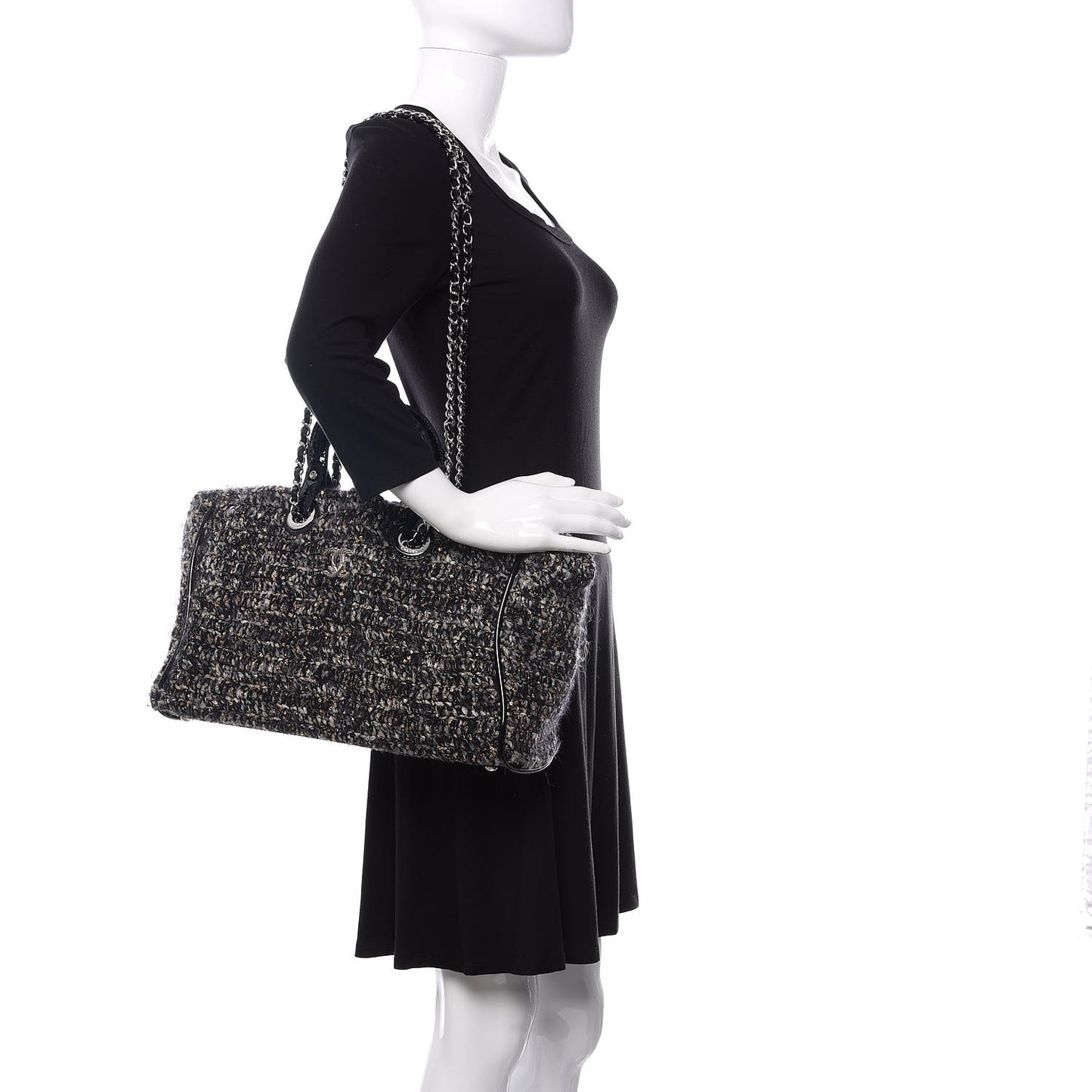 Patent Tweed Sequin Shopping Tote Multicolor