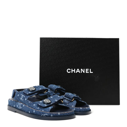 Chanel Printed Denim CC Dad Sandals 35.5 Light Blue 10 of 10