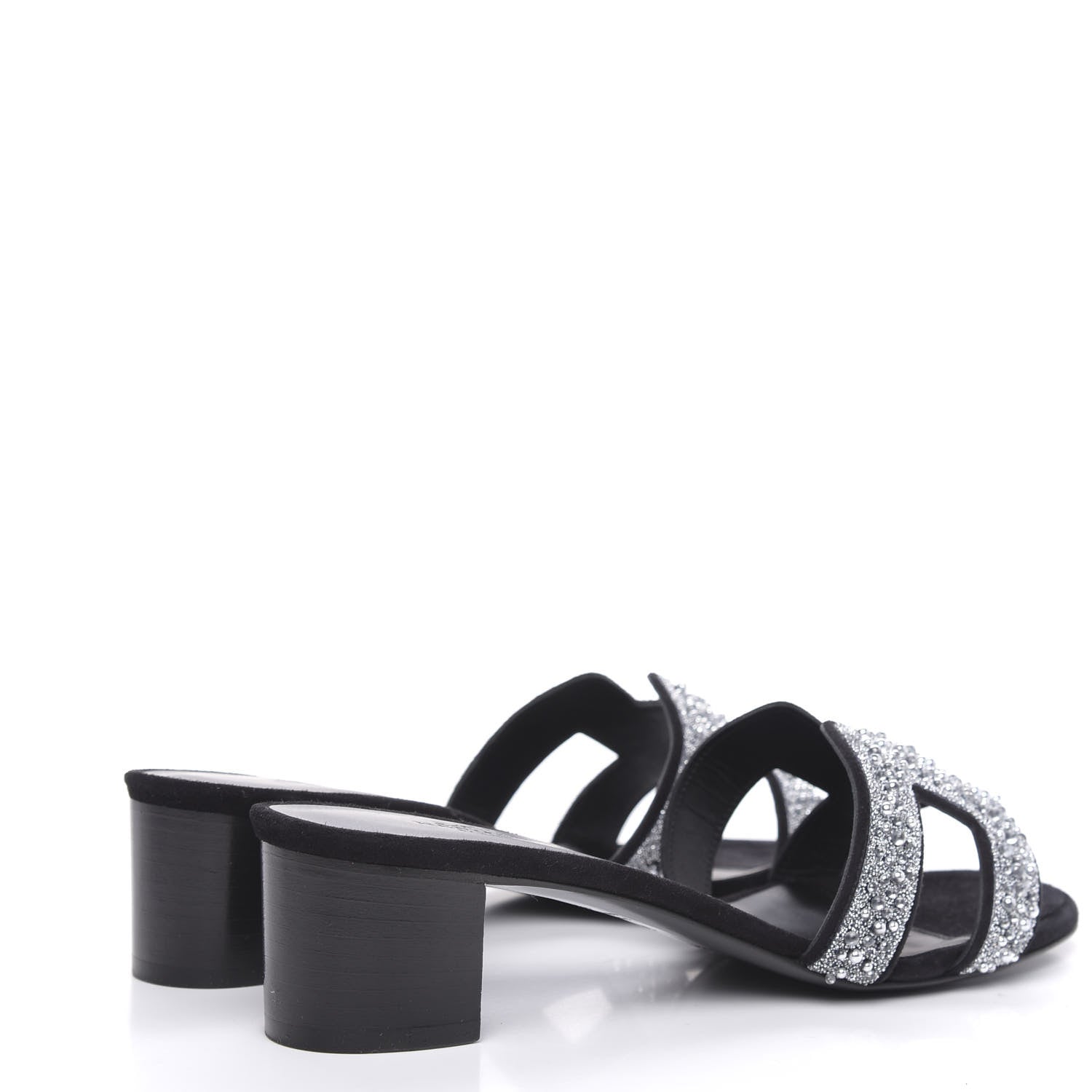Hermes Suede Goatskin Crystal Oasis Sandals 38 Gris Argente Black 4 of 9