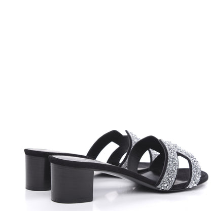 Hermes Suede Goatskin Crystal Oasis Sandals 38 Gris Argente Black 4 of 9