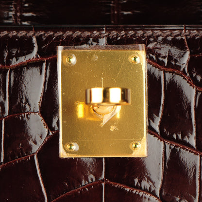 Hermes Shiny Niloticus Crocodile Kelly Cut Pochette Havane 8 of 9