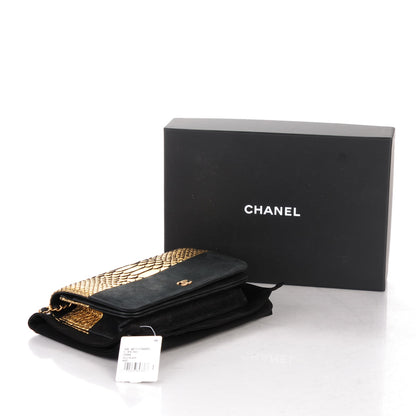 Chanel Python Iridescent Calfskin Wallet On Chain WOC Gold Black 4 of 8
