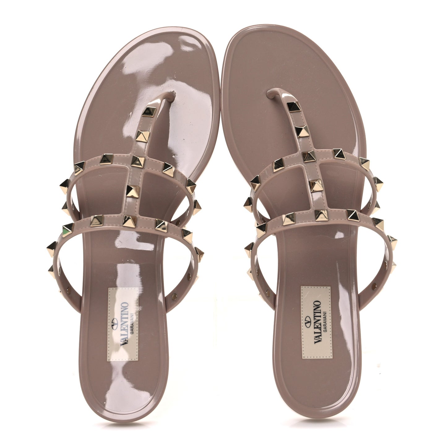 PVC Jelly Rockstud Caged Flat Thong Sandals 40 Poudre