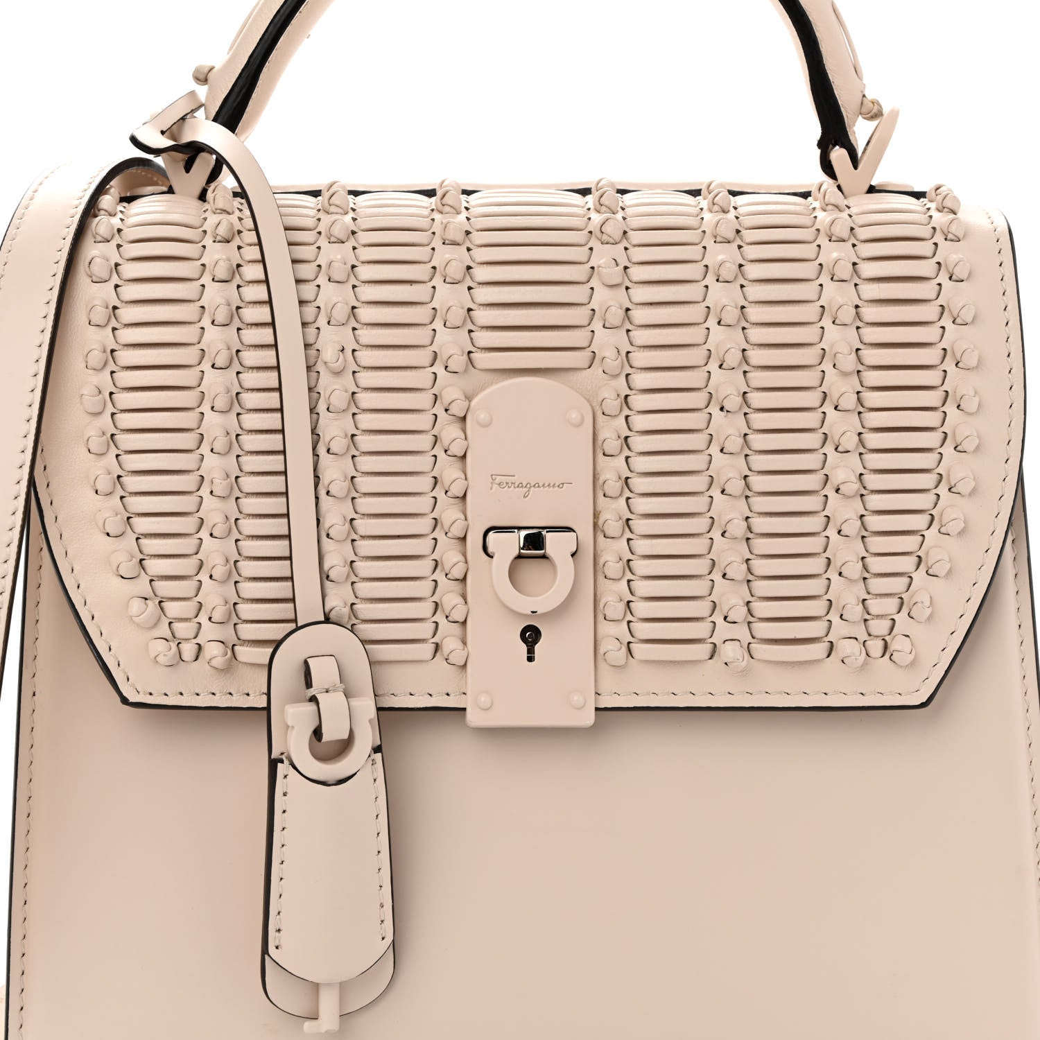 Salvatore Ferragamo Smooth Calfskin Woven Small Boxyz Bone 7 of 9