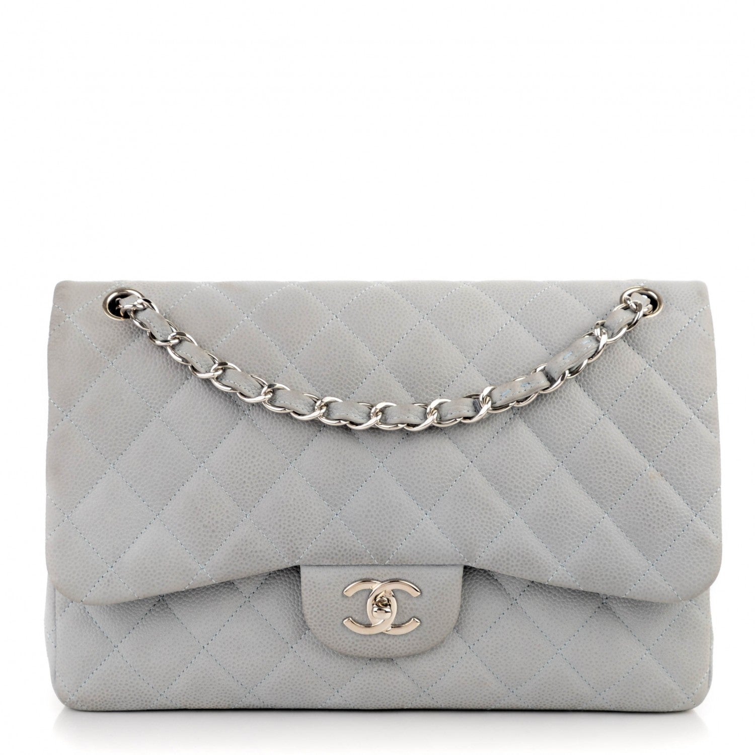 Chanel Iridescent Caviar Jumbo Double Flap Light Blue 1 of 13