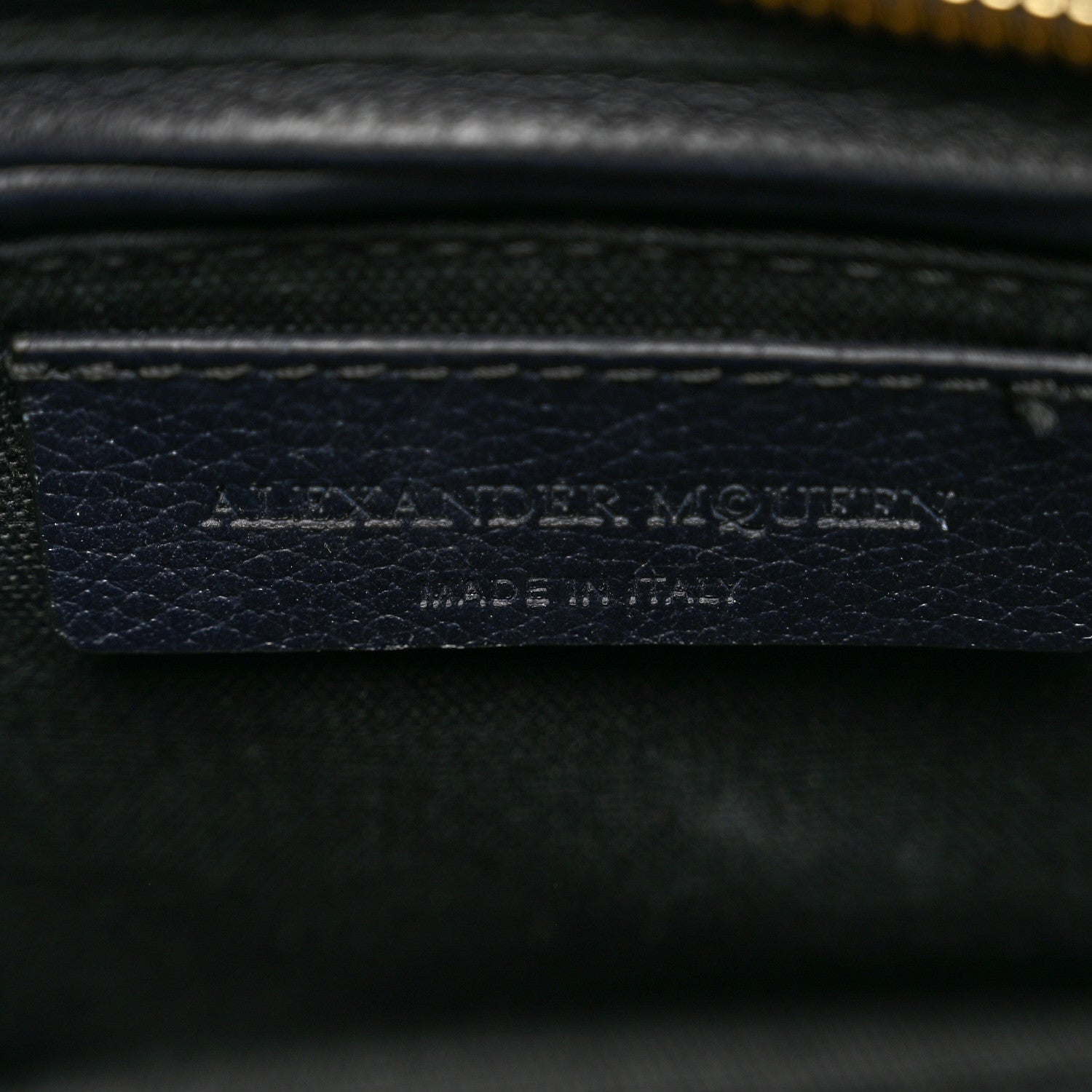 Alexander McQueen Pebbled Calfskin Mini Skull Padlock Zip Around Tote Navy 6 of 10