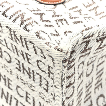 Celine Canvas Calfskin All Over Print Small Cabas Thais White Tan 8 of 10