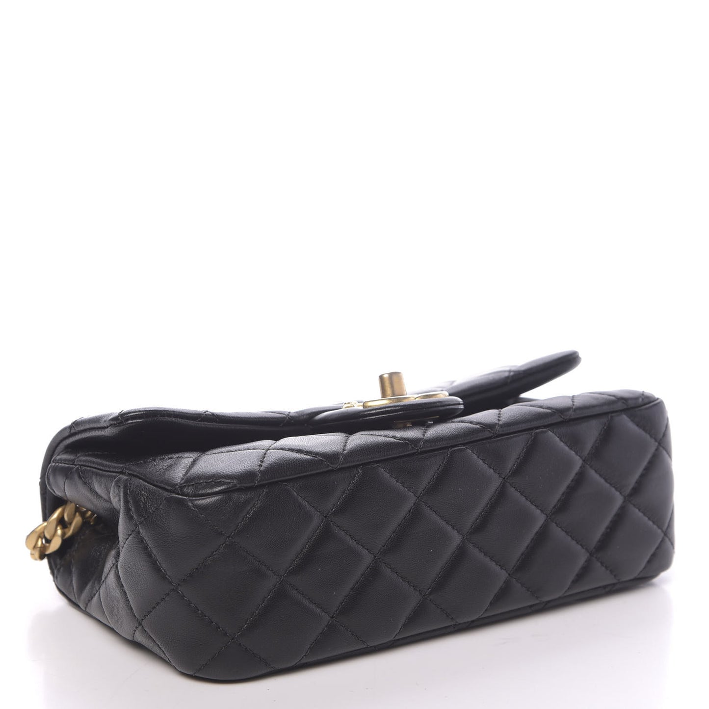 Lambskin Resin Quilted Mini Rectangular Pearl Samba Flap Black