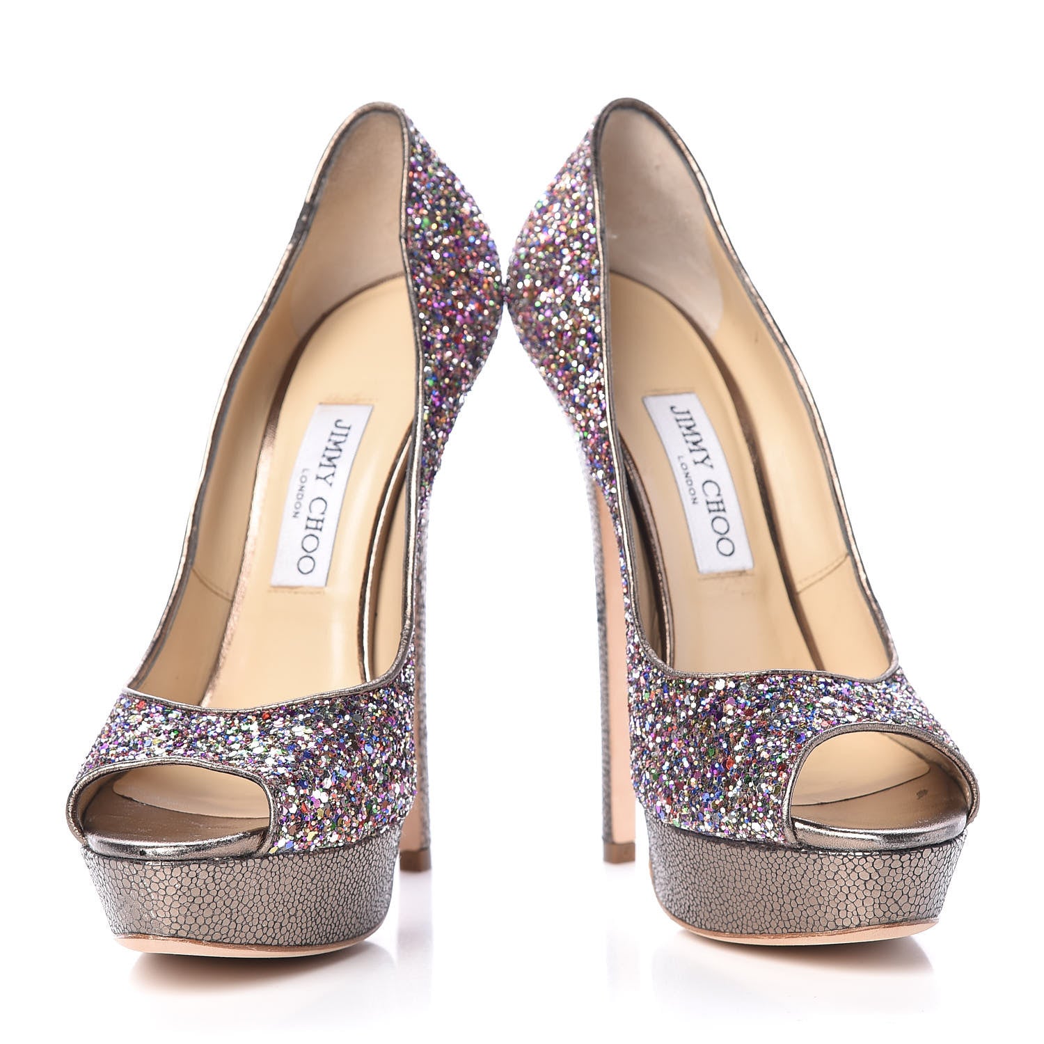 Jimmy Choo Glitter Fabric Vibe Peep Toe Platform Pumps 40 Multicolor 5 of 18
