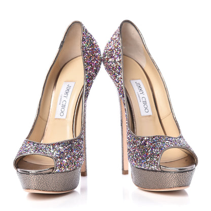 Jimmy Choo Glitter Fabric Vibe Peep Toe Platform Pumps 40 Multicolor 5 of 18
