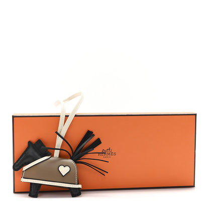 Hermes Milo Lambskin Grigri Rodeo Robeo Coeur Bag Charm PM Black Craie Etoupe 5 of 5