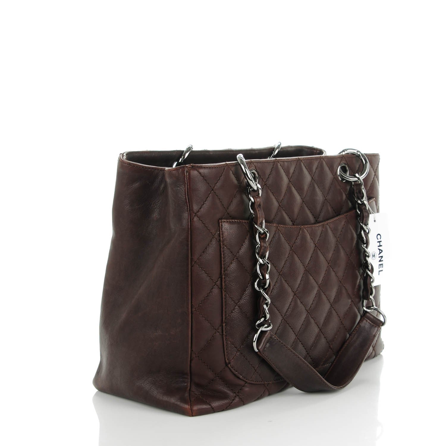 Chanel Calfskin Quilted Grand Shopping Tote GST Dark Brown 3 of 11