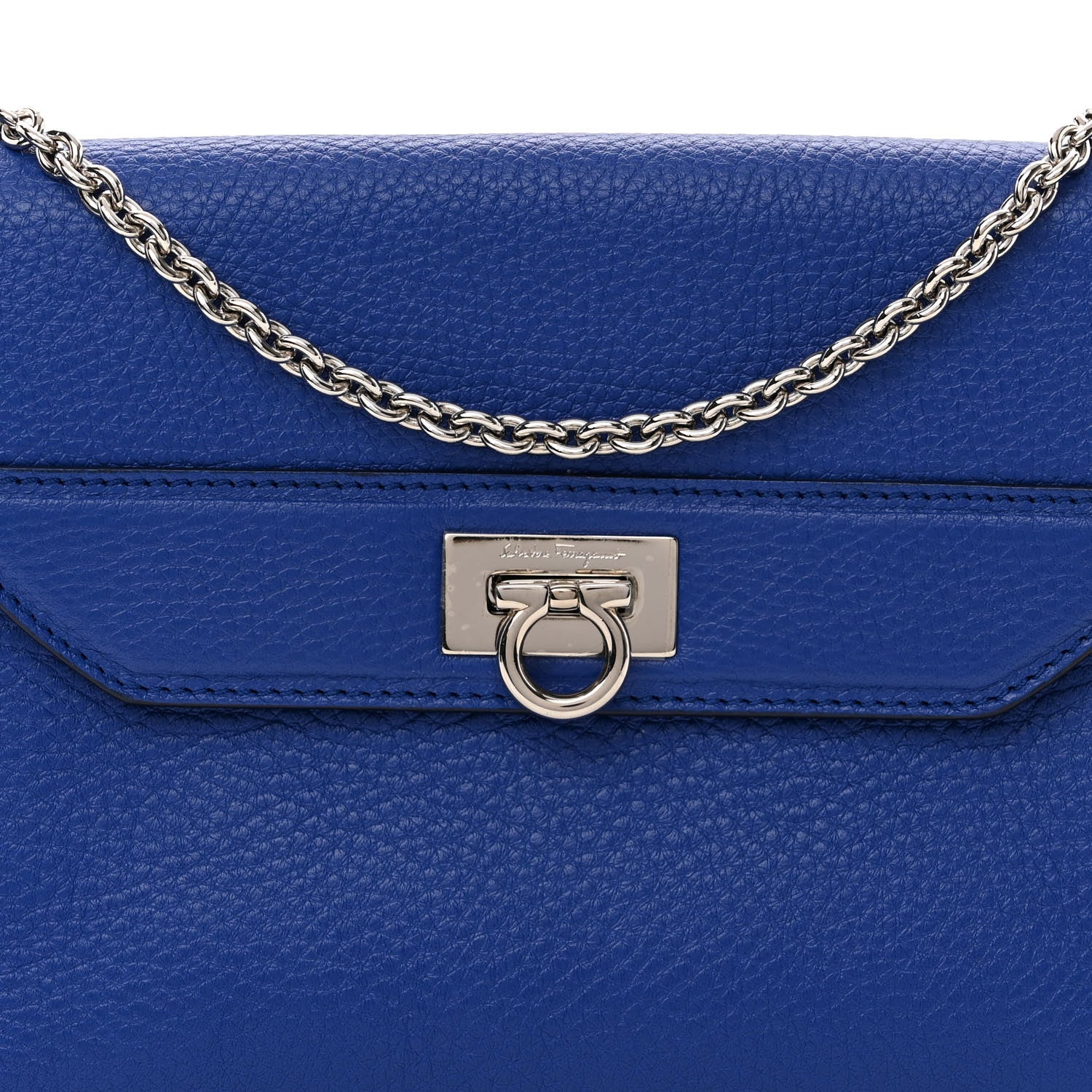 Salvatore Ferragamo Grained Calfskin Gancini Chain Shoulder Bag Blue 7 of 9