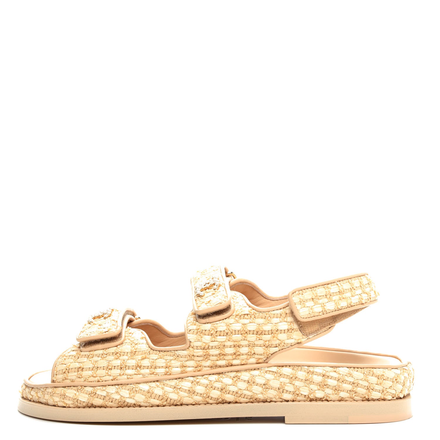 Chanel Braided Fabric Velcro Dad Sandals 37.5 Beige 1 of 11