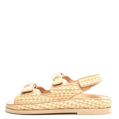 Chanel Braided Fabric Velcro Dad Sandals 37.5 Beige 1 of 11