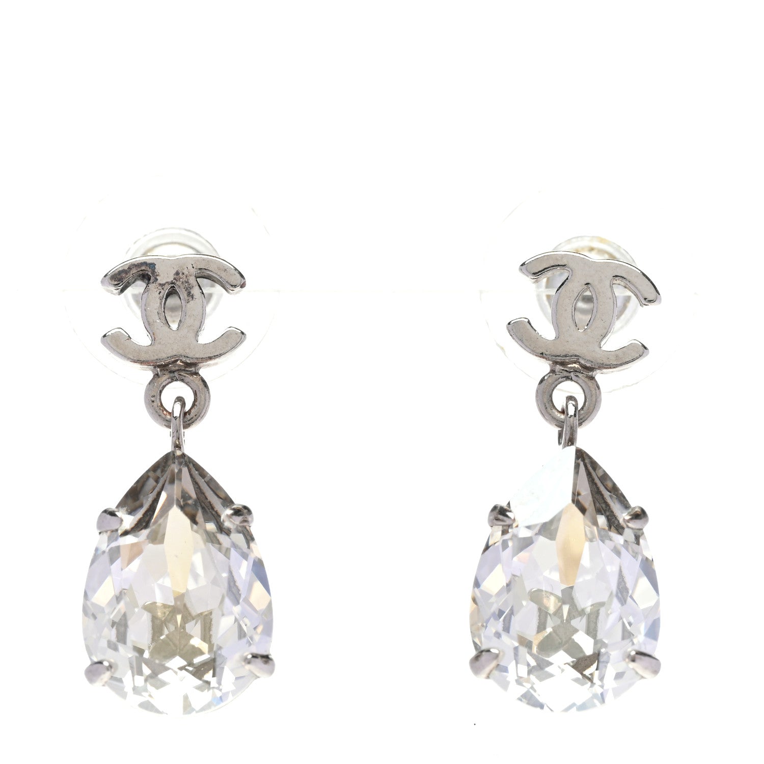 Chanel Crystal CC Tear Drop Earrings Silver 1 of 4