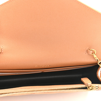 Saint Laurent Grain De Poudre Matelasse Chevron Monogram Envelope Chain Wallet Dune 4 of 10
