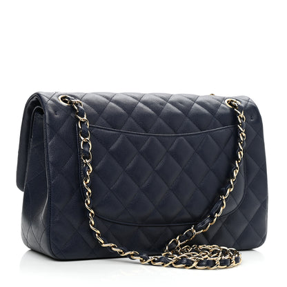 Chanel Caviar Quilted Jumbo Double Flap Navy Blue 2 of 9
