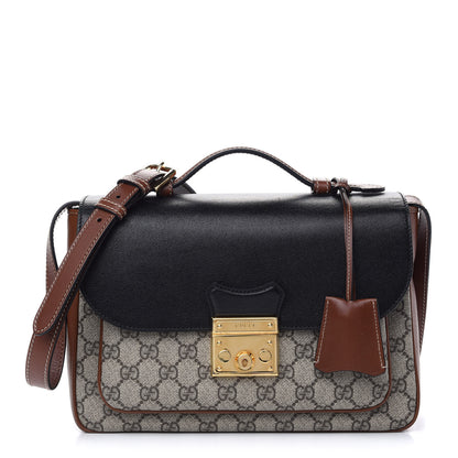 Gucci GG Supreme Monogram Calfskin Small Padlock Flap Pocket Shoulder Bag Beige Black Cuir 1 of 9