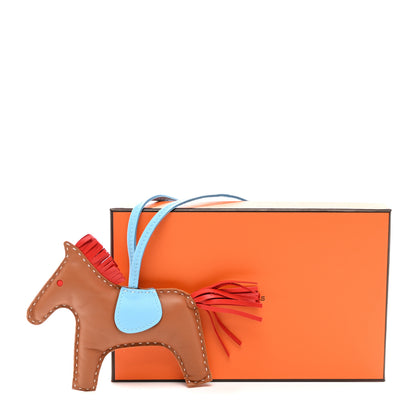 Hermes Milo Lambskin Grigri Rodeo Horse Bag Charm MM Gold Rouge Indien Celeste 5 of 5