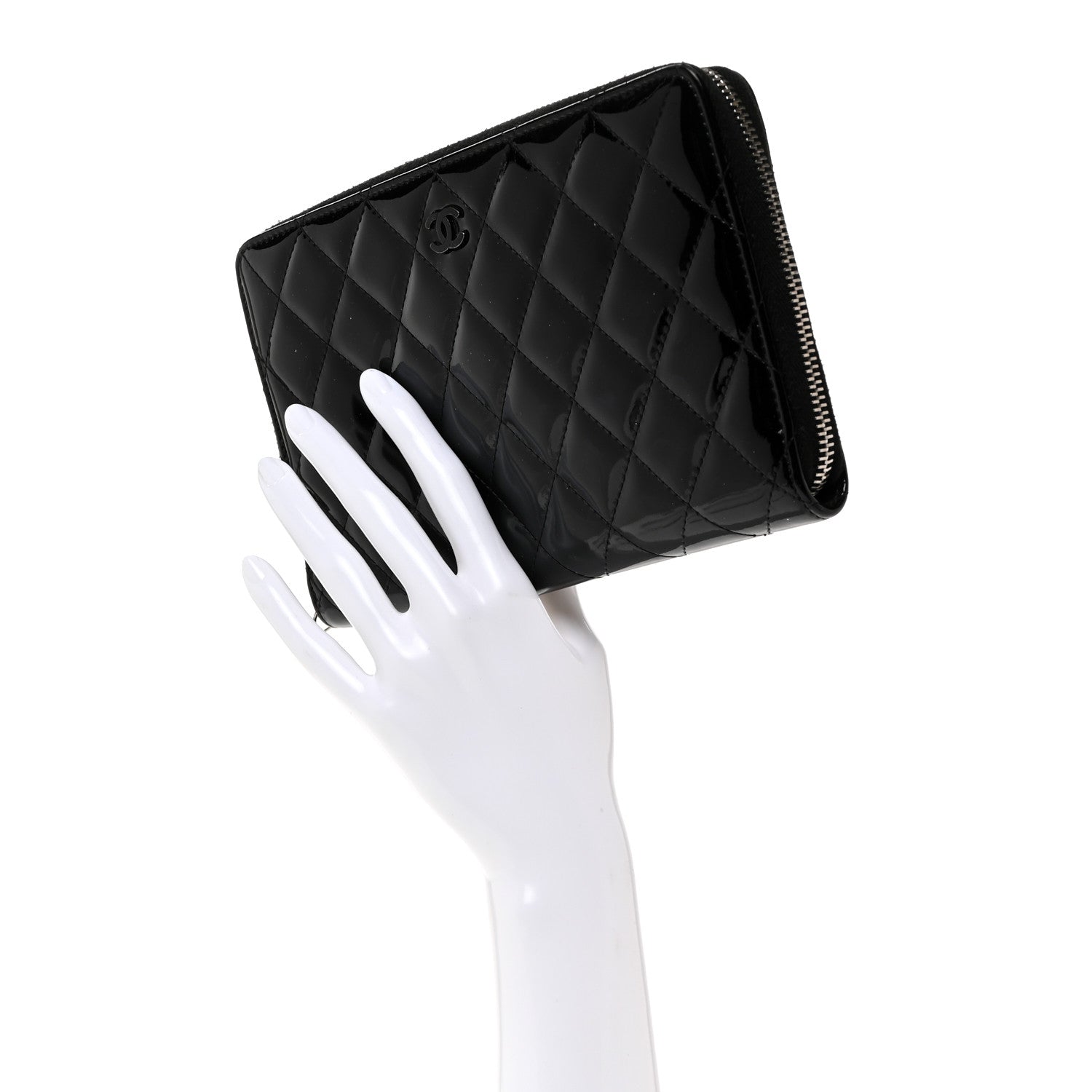 Chanel Patent Quilted Large Zip Around Organizer Wallet So Black 2 of 8