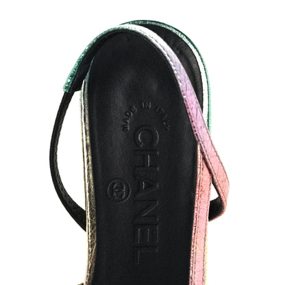 Chanel Laminated Calfskin Grosgrain Cap Toe CC Slingback Flats 37.5 Multicolor Black 7 of 9
