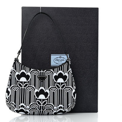 Prada Maglia Jacquard Cleo Shoulder Bag Black White 10 of 10