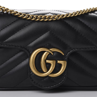 Gucci Calfskin Matelasse Super Mini GG Marmont Shoulder Bag Black 7 of 11