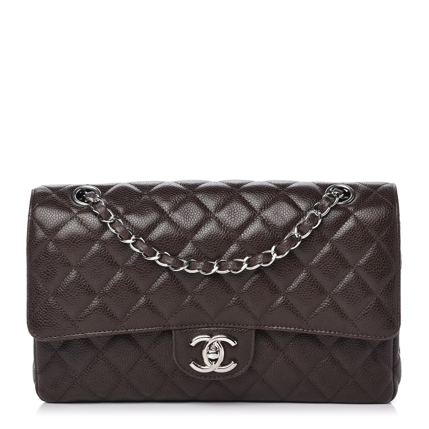 Caviar Quilted Medium Double Flap Brown