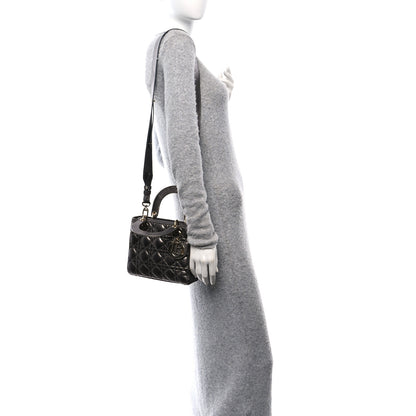 Christian Dior Metallic Grained Calfskin Cannage Small Lady Dior Gunmetal 2 of 11