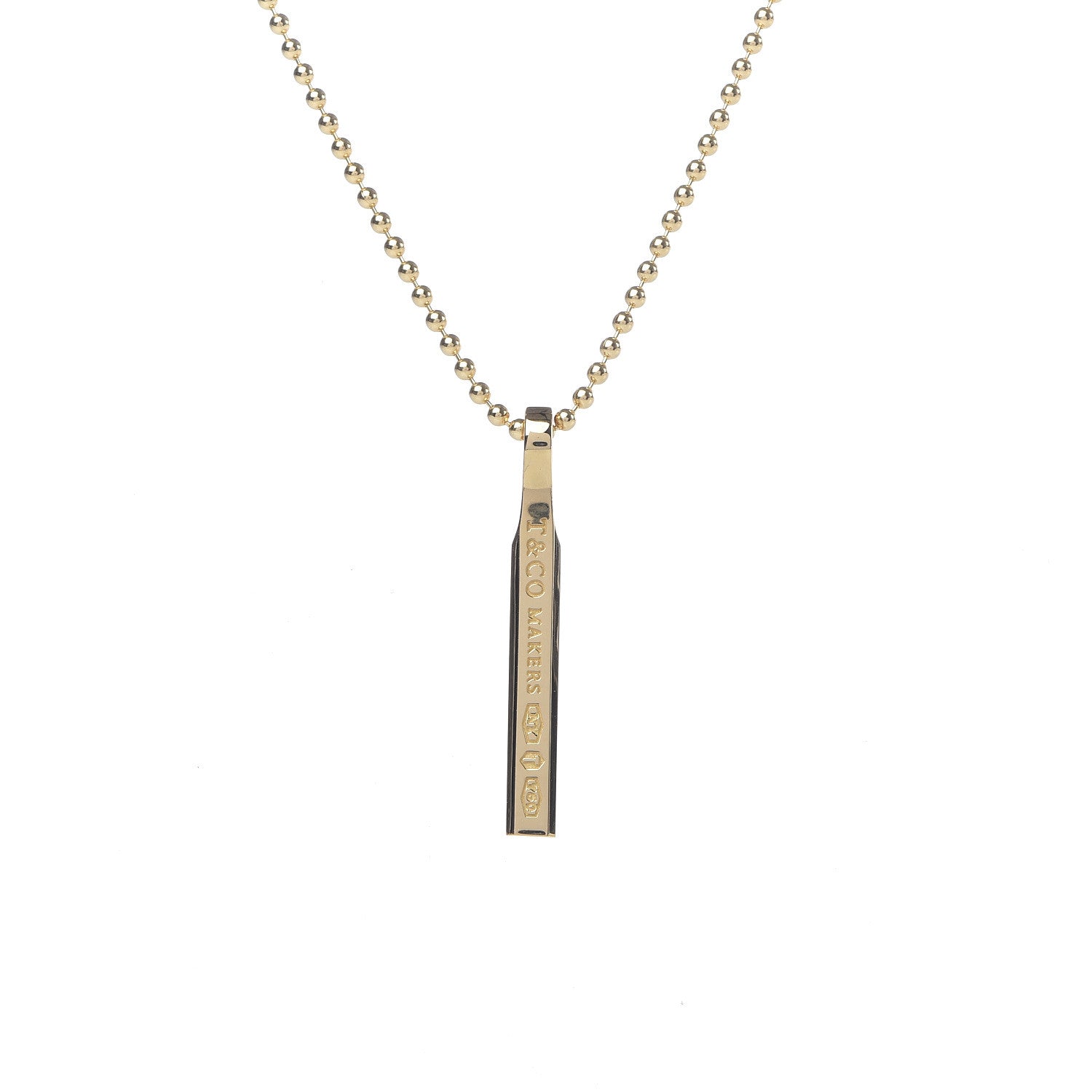 Tiffany 18K Yellow Gold Makers Bar Pendant Necklace 4 of 7