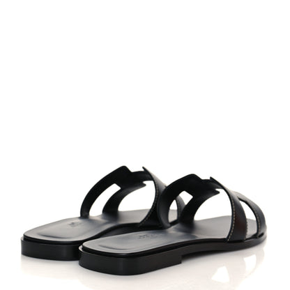 Hermes Box Calfskin Oran Sandals 37.5 Black 4 of 9