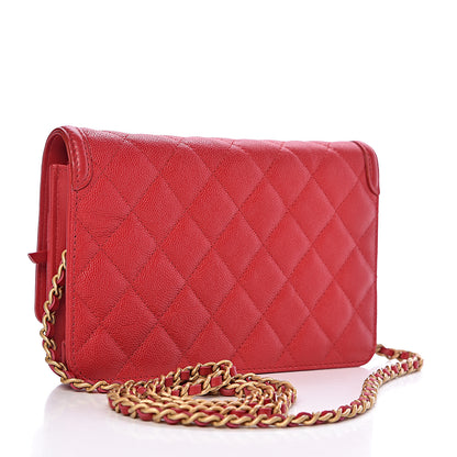 Chanel Caviar Quilted CC Filigree Wallet On Chain WOC Red 3 of 11