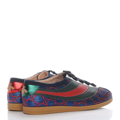Gucci Lurex Calfskin Web GG Monogram Womens Falacer Sneakers 37 Iridescent Blue Iridescent Red Silver 4 of 11