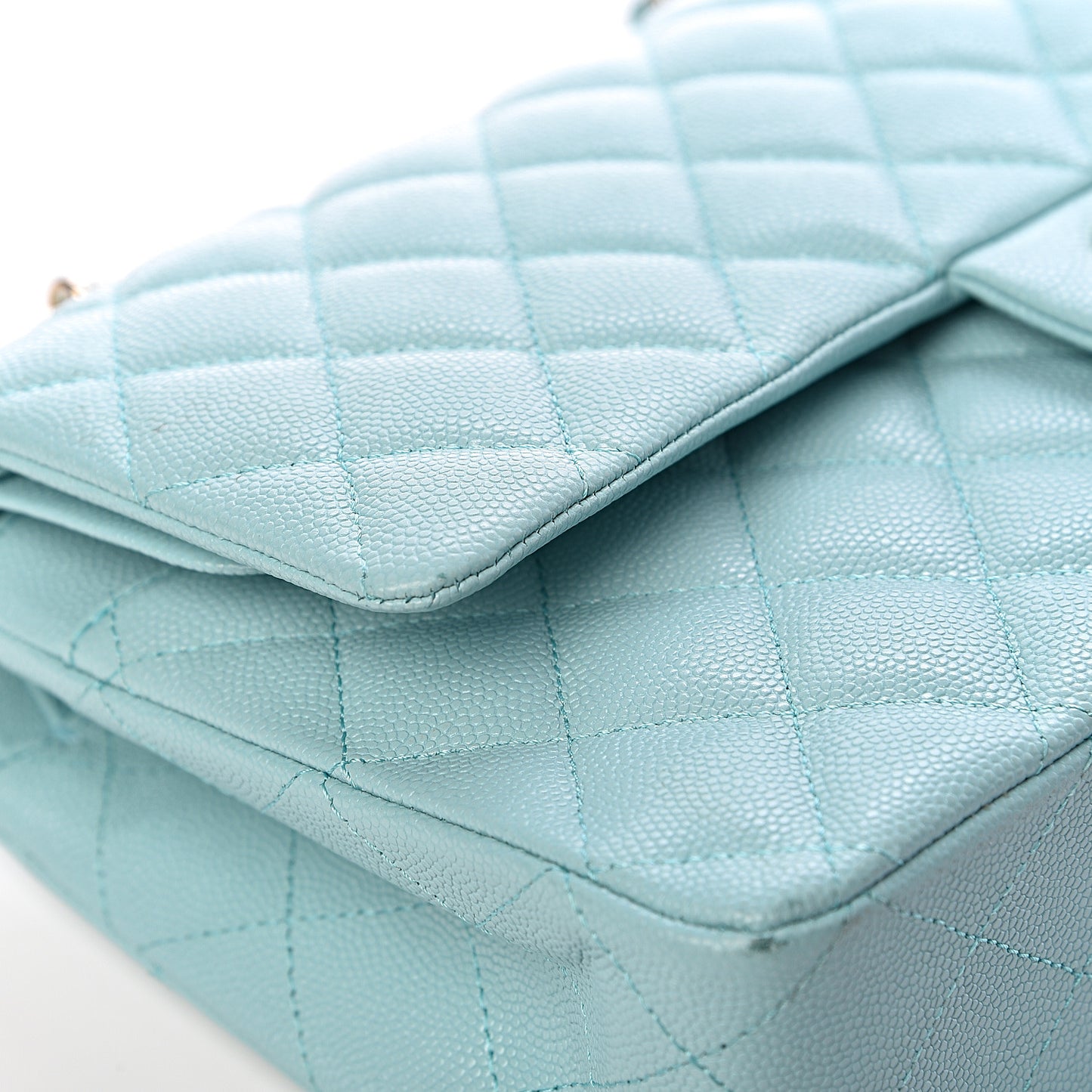 Caviar Quilted Medium Double Flap Light Blue