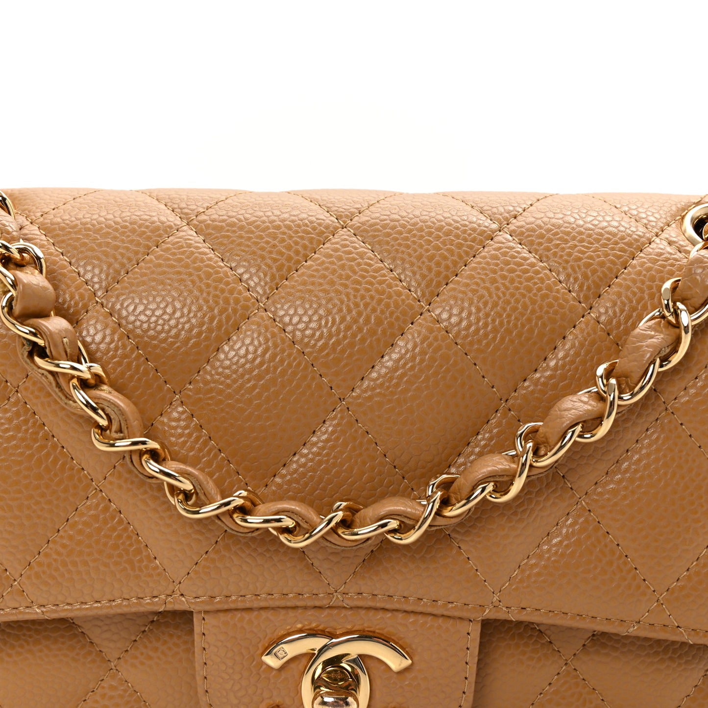Caviar Quilted Small Double Flap Beige