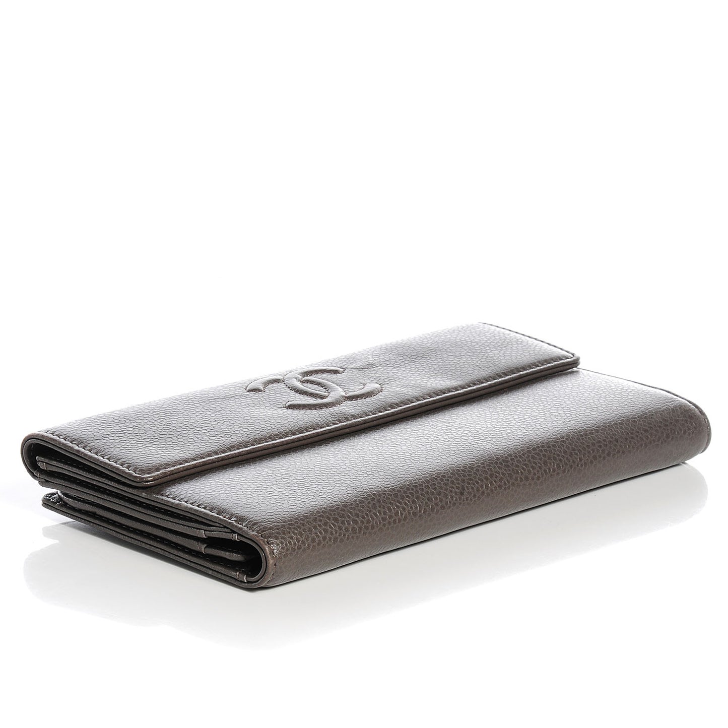 Caviar CC Long Flap French Wallet Dark Grey