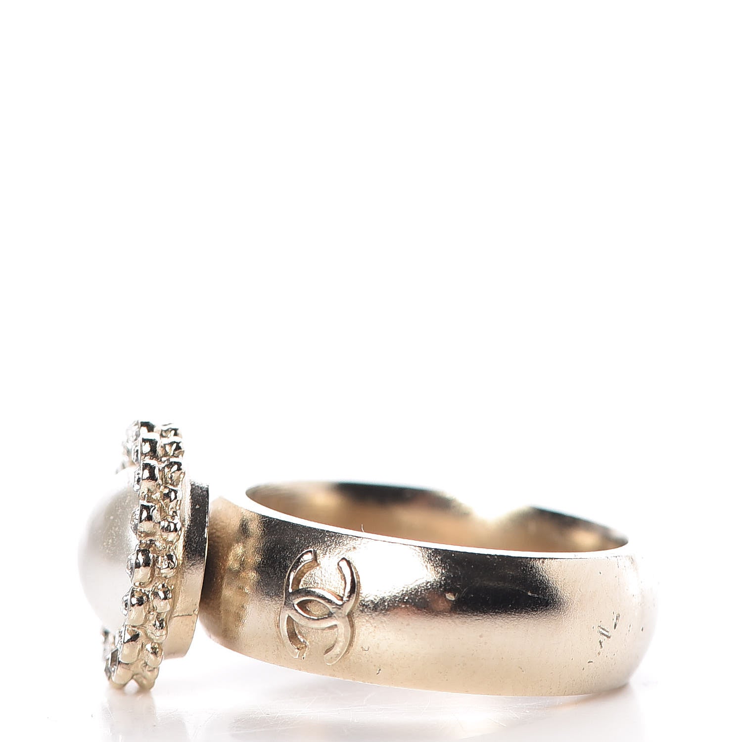 Chanel Pearl Crystal CC Ring 53 6.25 Gold Pearly White 4 of 10