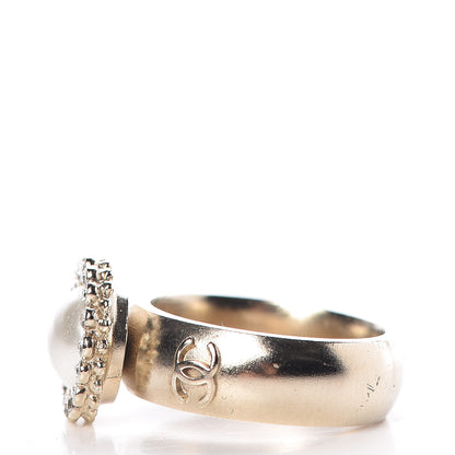 Chanel Pearl Crystal CC Ring 53 6.25 Gold Pearly White 4 of 10