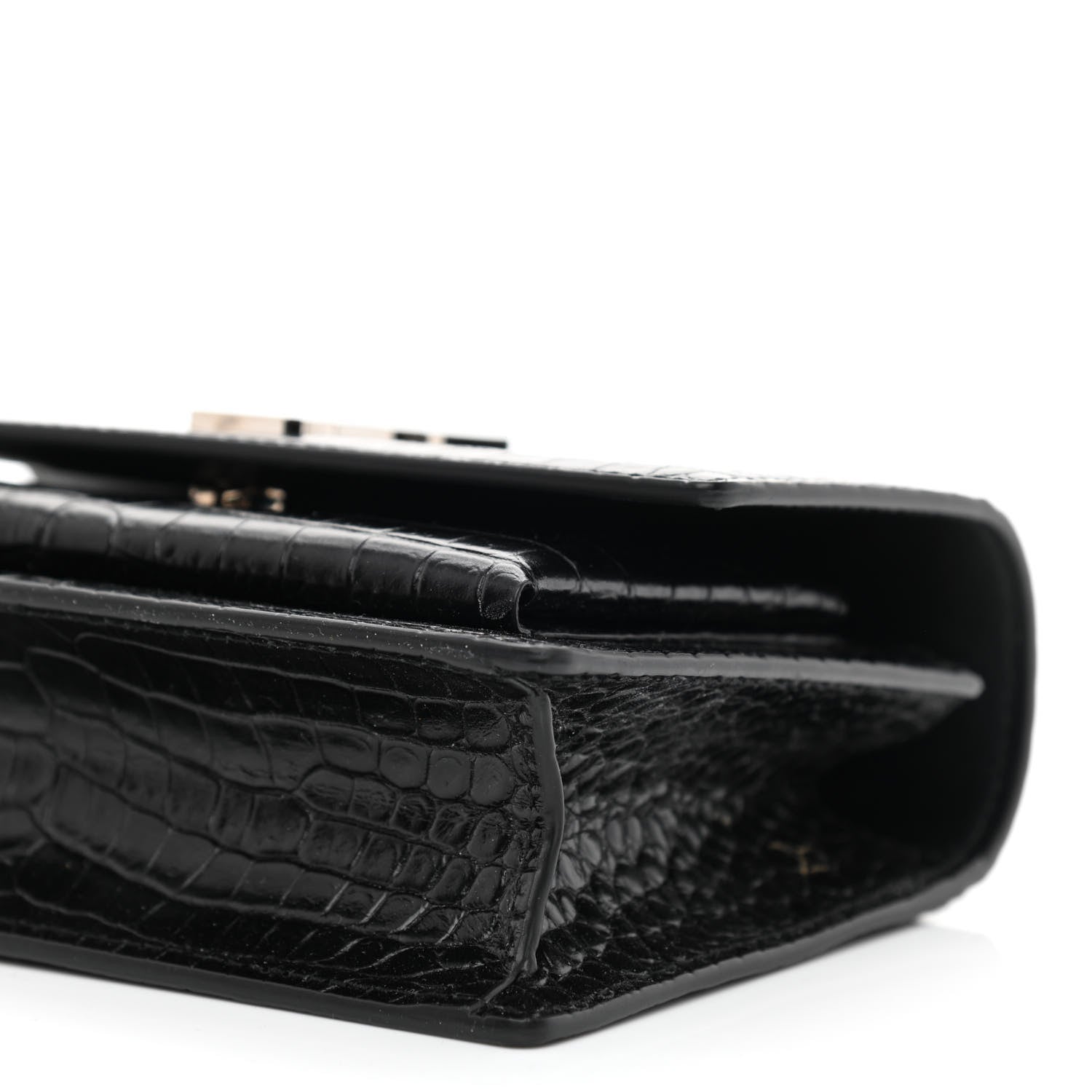 Saint Laurent Calfskin Crocodile Embossed Monogram Sunset Chain Wallet Black 9 of 10